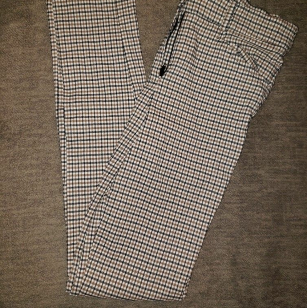 Brown and white checkered dress pants